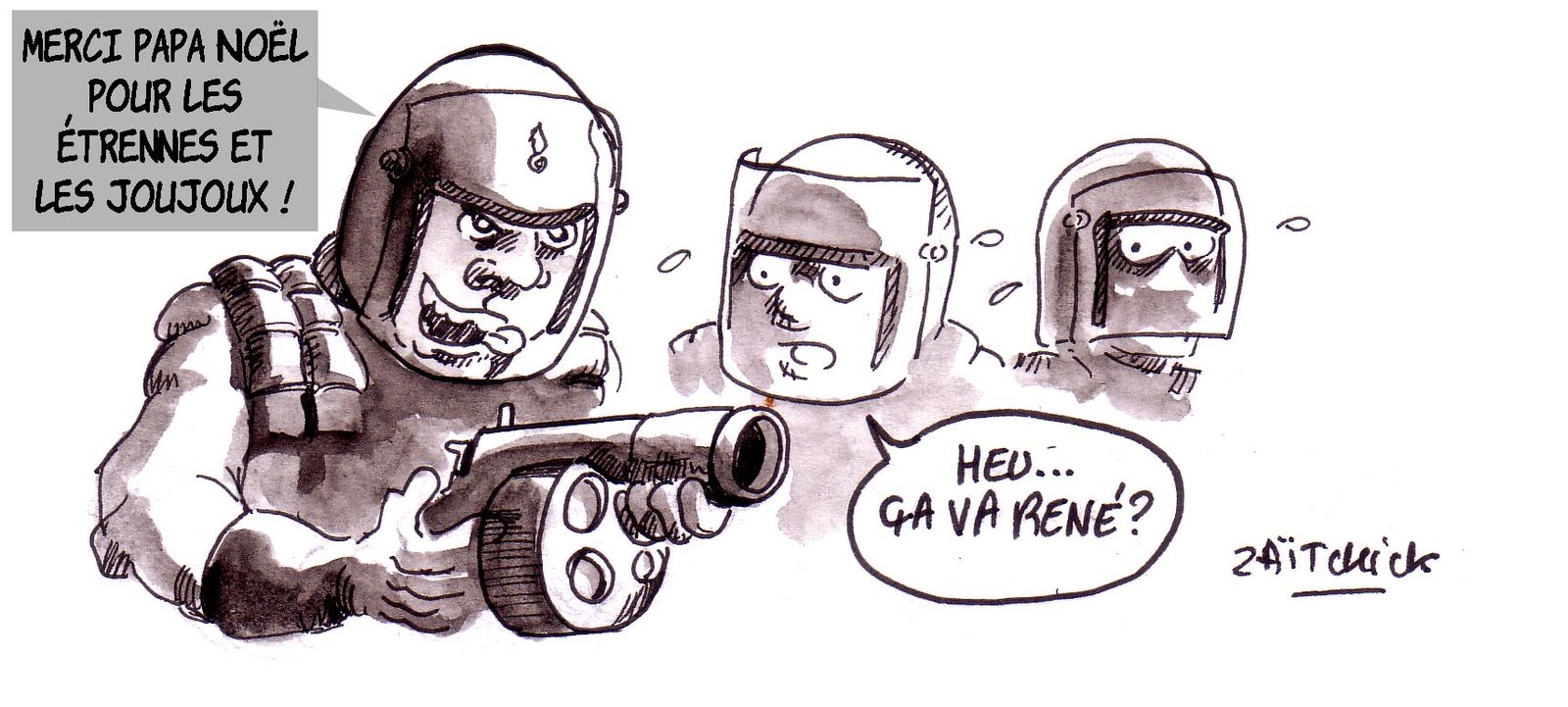 Pour ses étrennes il a eu un flash-ball à six coups...