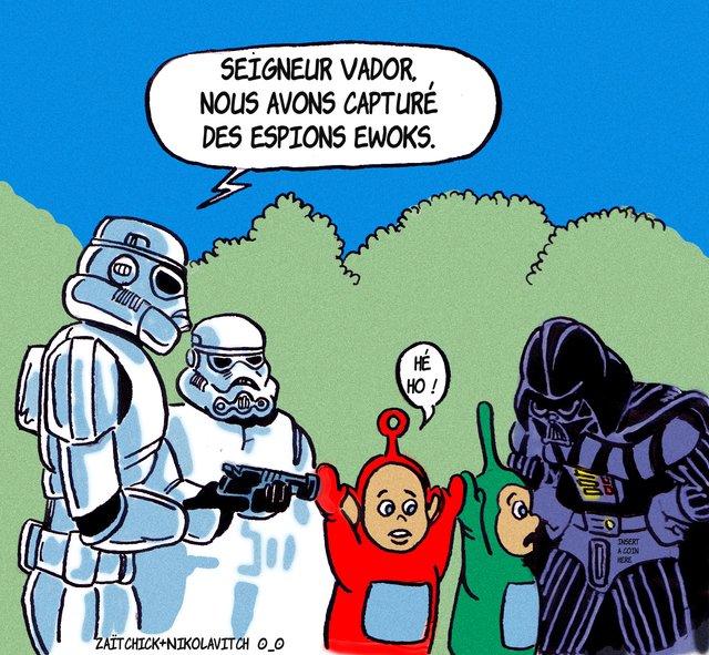 Darth Vader meets the teletubbies.